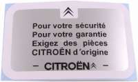Citroen-2CV - Label suitable for the guarantee, for Citroen 2CV, Dyane, AMI until 1977. The guarantee la