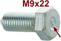 Citroen-2CV - M9x22, screw galvanizes, with Chevrons. 14mm head. Thread pitch: ISO 1,25. For the origina