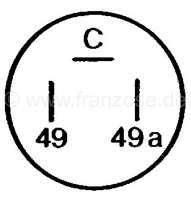 Citroen-2CV - Flasher relay, manufacturer Bosch, round design, for 6 V, performance 2 x 18Watt! Connecti