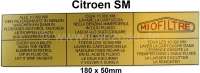 Citroen-DS-11CV-HY - SM, label air filter, angularly. Suitable for Citroen SM.