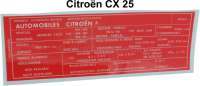 citroen sticker engine setting data citoen cx 25 m063 P43138 - Image 1