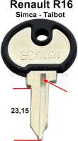 Alle - Blank key for starter lock + door lock. Suitable for Renault R16, of year of construction 