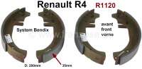 Alle - Brake shoe set front. Brake system: Bendix. Suitable for Renault R4 (R1120), of chassis nu