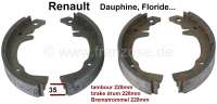 Renault - Brake shoes (1 set). Suitable for Renault Dauphine, Juva, Dauphinose. Drum diameter: 228mm