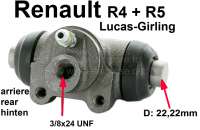 Renault - R4/R5, wheel brake cylinder rear. Suitable on the left + on the right. Brake system: Lucas