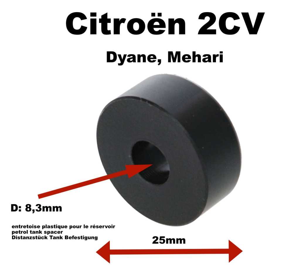 Citroen-2CV - entretoise plastique pour le réservoir, Citroën 2CV, Dyane, Mehari, entre les fixations 