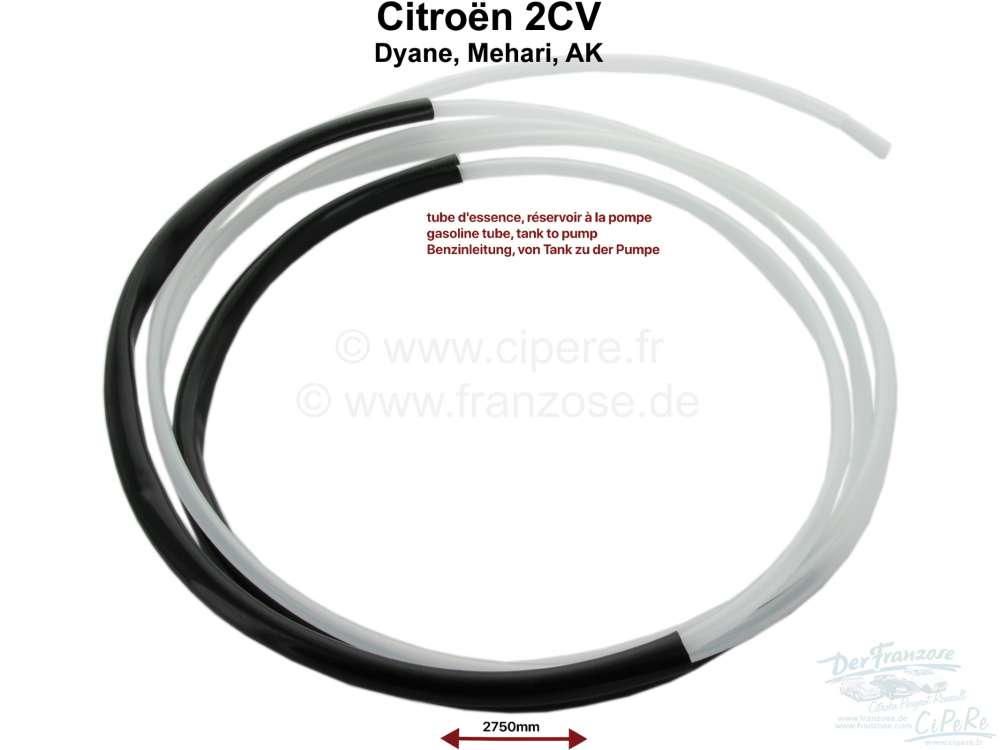 Citroen-2CV - tube d'essence en plastique rigide du réservoir à la pompe, comme d'origine, 2CV. longue