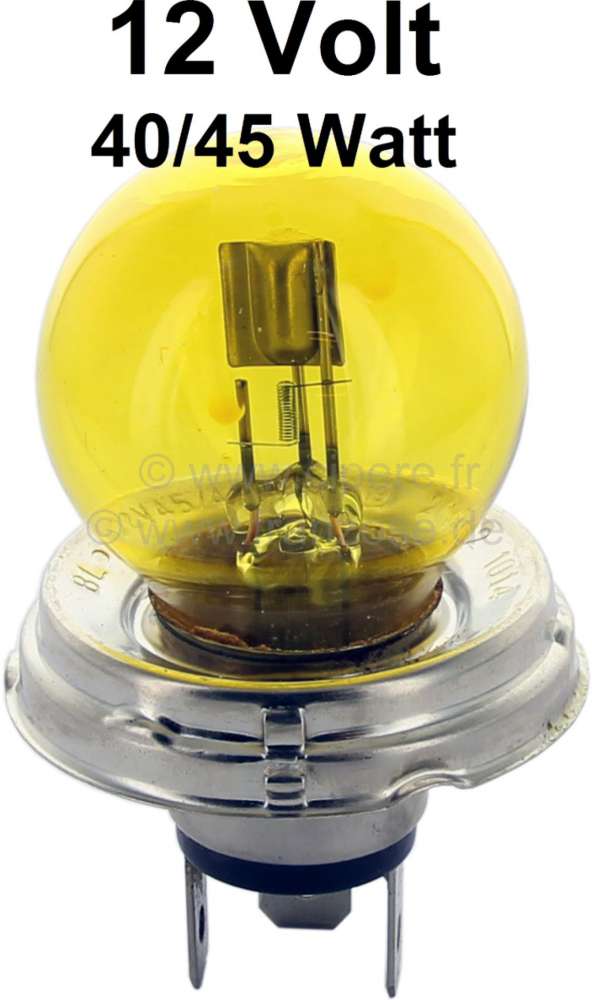 ampoule 12volts, type Code Européen culot P45T (modèle R2), 45/40 Watt,  couleur jaune