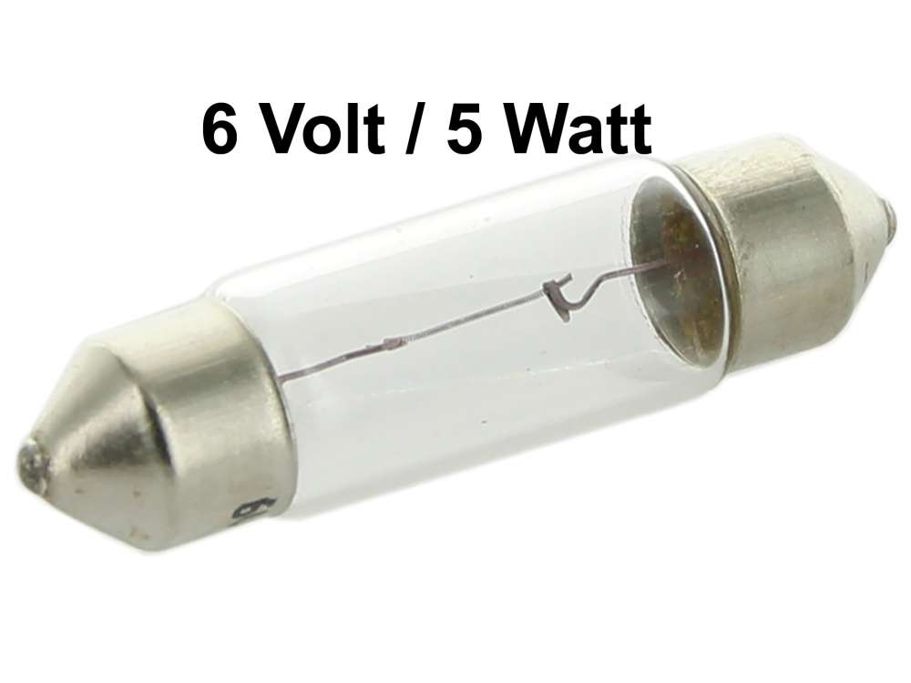 Citroen-2CV - ampoule 6volts, ampoule navette, 5 Watt, dimensions:11x38mm, SV8,5