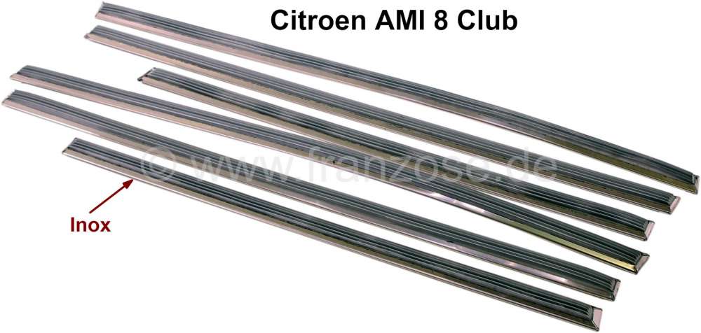 Citroen-2CV - baguettes, Citroën Ami 8 Club, jeu de 6 baguettes latérales enjoliveurs en Inox