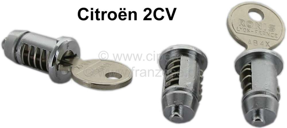 Citroen-2CV - barillet de porte, Citroën 2CV, 11CV, jeu de 3 barillets pour 2 portes et le coffre, livr