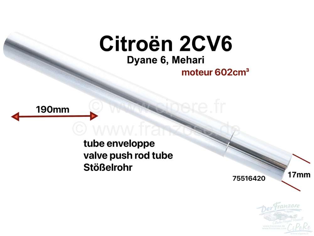 Citroen-2CV - tube enveloppe, 2CV6 moteurs 602cm³, premier modèle, ajustement à la  culasse 18mm, lon