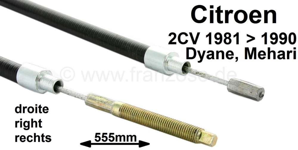 Citroen-2CV - câble de frein à main, Citroën 2CV, Dyane, Méhari, droite pour freins à disque, longu