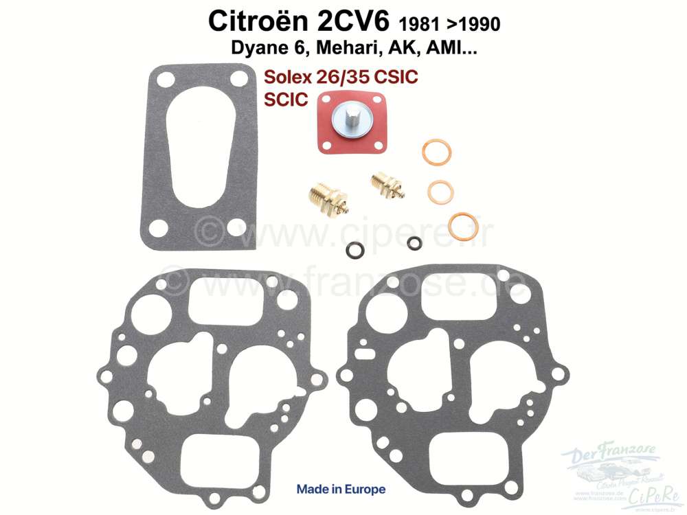 kit de réparation de carburateur, Citroën 2CV6, AMI8, Dyane 6, pochette  pour carburateur Solex 26/35 CSIC - SCiC. Cont