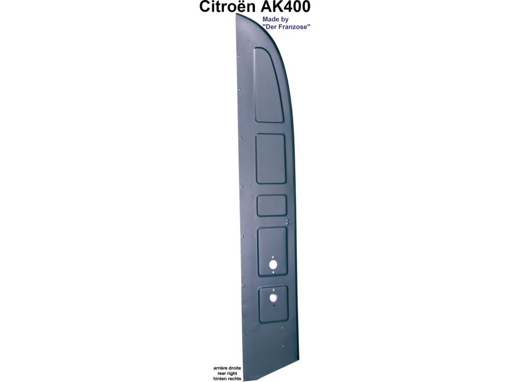 Citroen-2CV - façade arrière, Citroën AK400, panneau latéral arrière droit sur toute la hauteur, av
