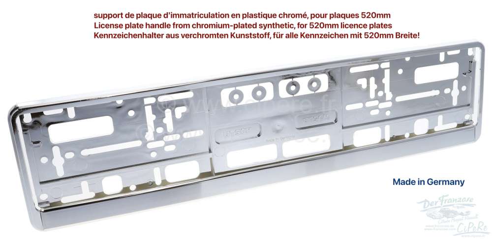 Alle - support de plaque d'immatriculation en plastique chromé, pour plaques 520mm