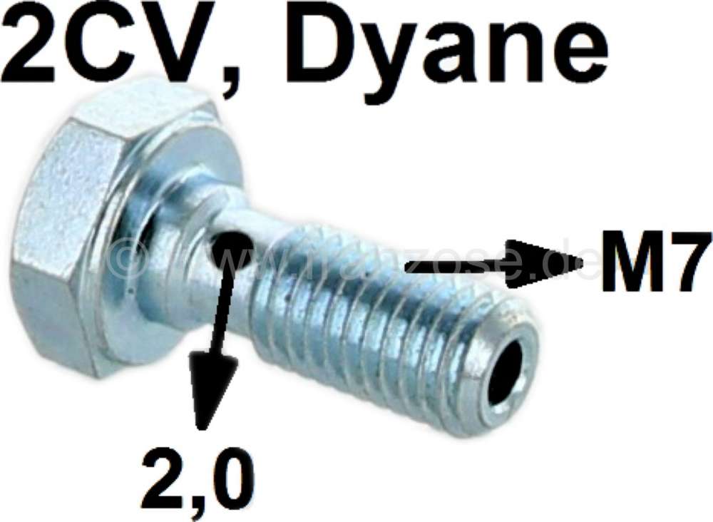 Citroen-2CV - vis creuse de banjo 7mm fixation du tube d'huile au bloc moteur, Citroën 2CV6, grand diam
