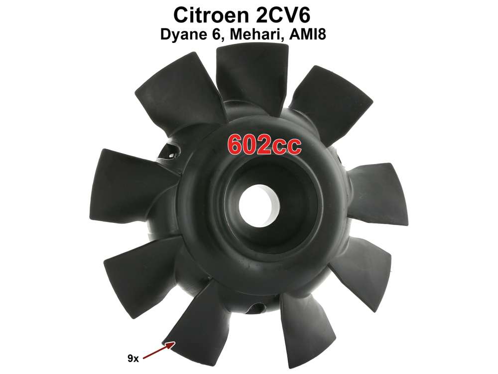 Citroen-2CV - hélice de ventilateur, Citroën 2cv6, Dyane, moteurs 602cm³, hélice à 9 pales, fixatio