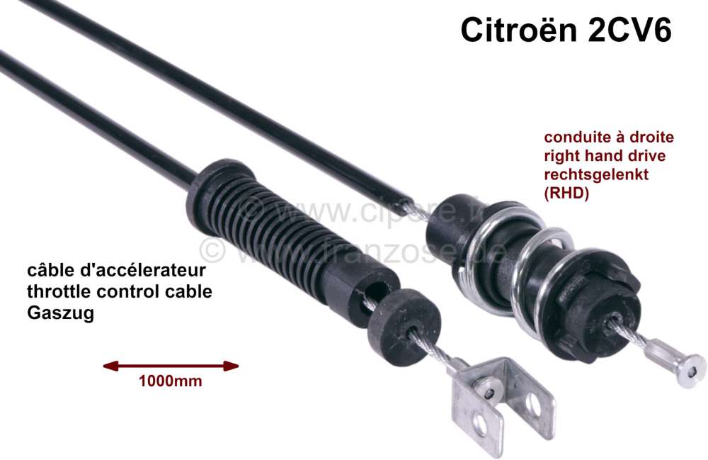 Citroen-2CV - câble d'accélérateur, Citroën 2CV6 conduite à droite, longueur: env. 1000 mm