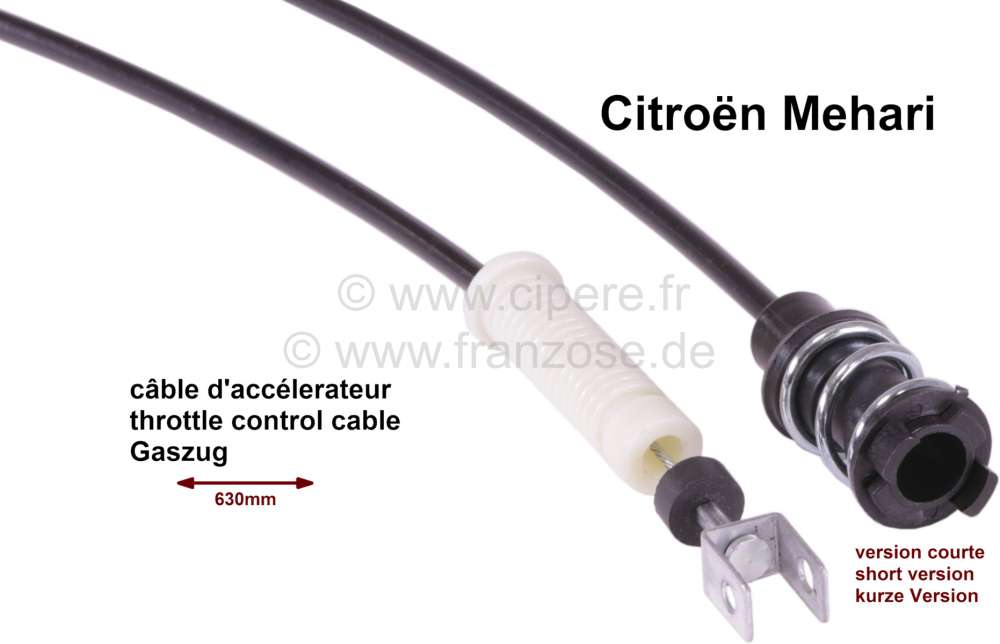 Citroen-2CV - câble d'accélerateur court. Longueur : 580mm