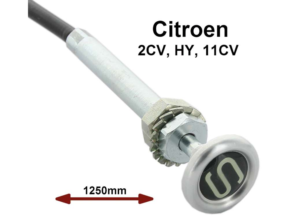 Peugeot - tirette de starter, Citroën 2cv, adaptable sur Traction et HY, câble avec bouton 