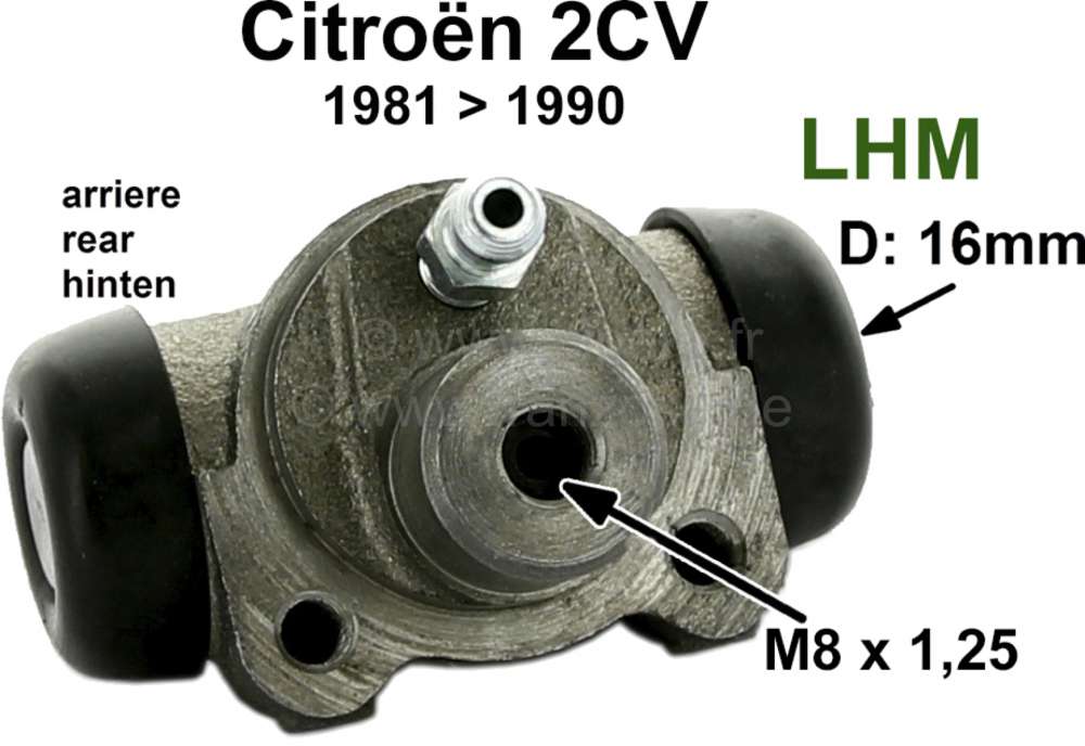 Citroen-2CV - cylindre de roue, 2CV après 09.1981,  freins LHM arrière, piston de 16mm, produit de mar
