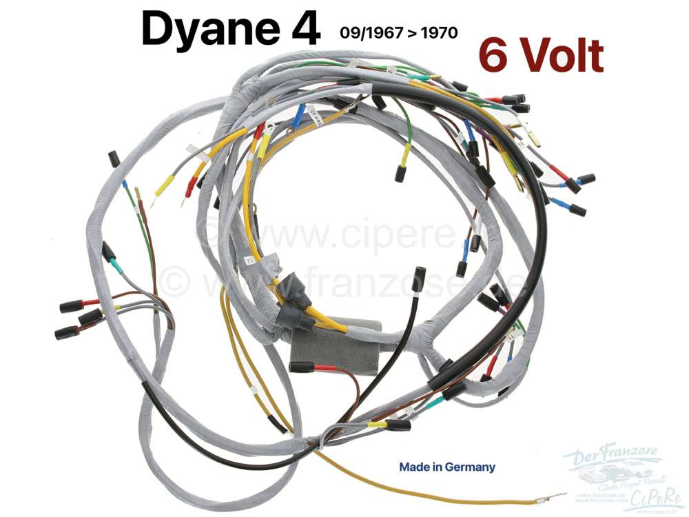 Citroen-2CV - faisceau électrique, Citroën Dyane 6 volts jusque 1970, faisceau principale 6 volts. Mad