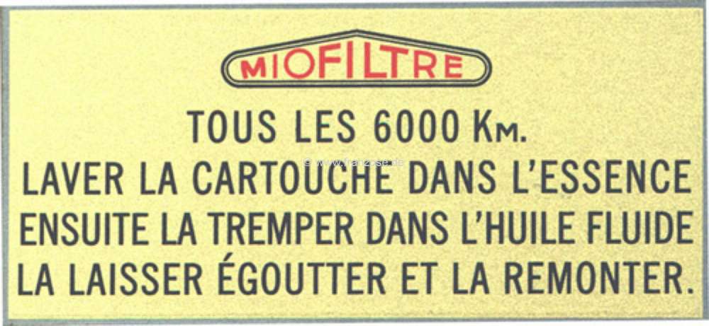 Citroen-2CV - autocollant filtre à air -Miofiltre- Traction - 11cv et 2CV premiers modèles, 95x45mm, n