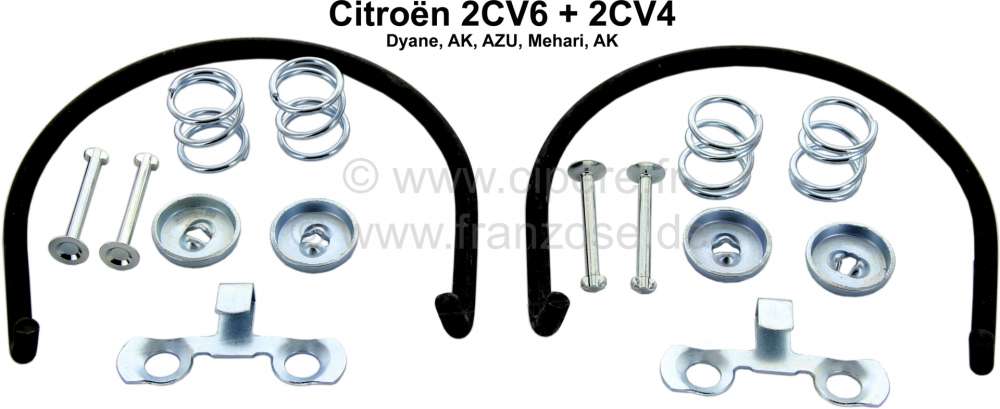 Citroen-2CV - kit de fixations de mâchoires arrière, 4 cames + ressorts + calotte, 2 arrêtoirs d'exce