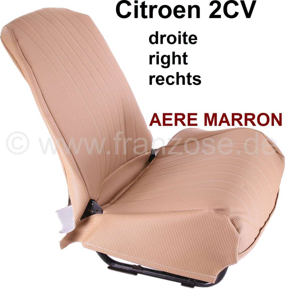 Citroen-2CV - garniture de siège avant droite, skai marron, Citroën 2CV, dossier avec 2 arrondis symé