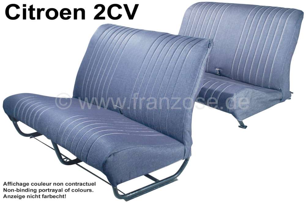 Citroen-2CV - garnitures de sièges bleues, Citroën 2cv, jeu complet (avant + arrière), banquettes ava