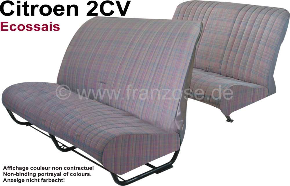 Citroen-2CV - garnitures de sièges écossais, Citroën 2cv, jeu complet (avant + arrière), banquettes 