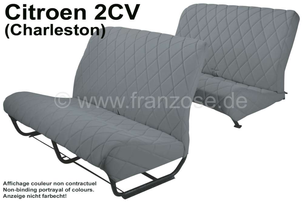 Citroen-2CV - garnitures de sièges grises, Citroën 2cv, jeu complet (avant + arrière), banquettes ava