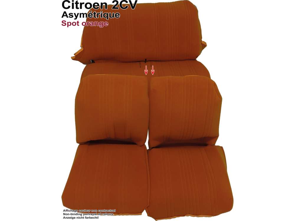 Citroen-2CV - garnitures de sièges, jeu complet (avant + arrière), 2CV6 Spot (asymétrique), tissus or