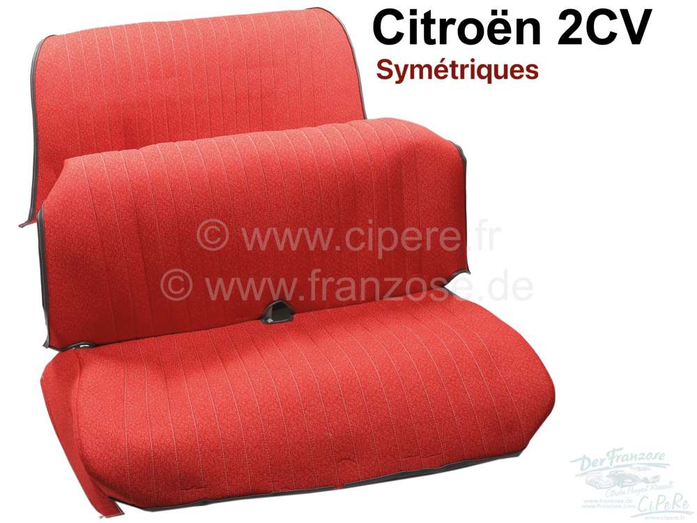 Citroen-2CV - garnitures de sièges, jeu complet (avant + arrière), Citroën 2CV AZAM, tissus rouge, po