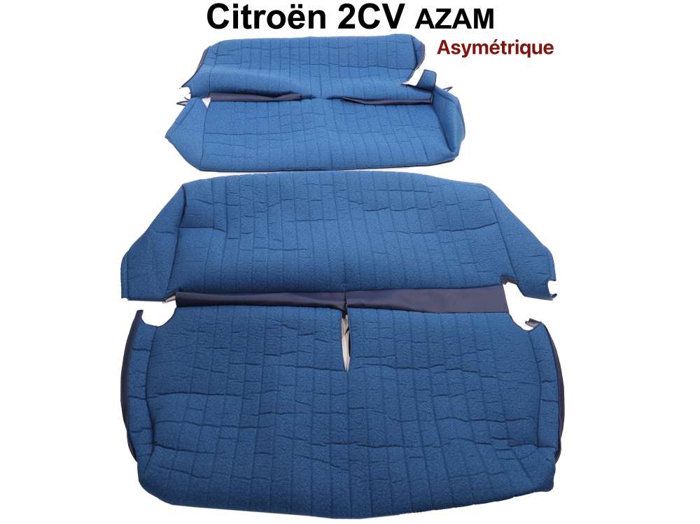 Citroen-2CV - garnitures de sièges, jeu complet (avant + arrière), Citroën 2CV AZAM, tissus bleu (Ble