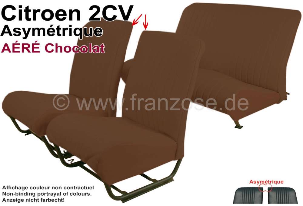 Citroen-2CV - garnitures de sièges marron, Citroën 2cv, jeu complet (avant + arrière), dossiers asym