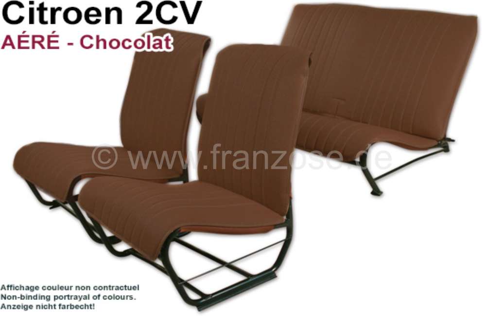 Citroen-2CV - garnitures de sièges marron, Citroën 2cv, jeu complet (avant + arrière),  skai Chocolat