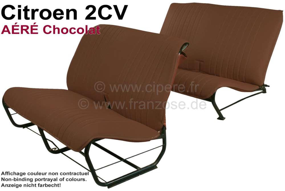 Citroen-2CV - garnitures de sièges marron, Citroën 2cv, jeu complet (avant + arrière), banquettes ava