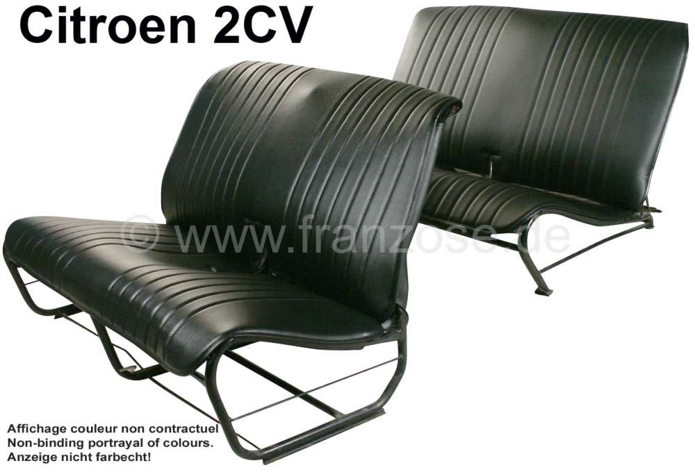 Citroen-2CV - garnitures de sièges noires, Citroën 2cv, jeu complet (avant + arrière), banquettes ava