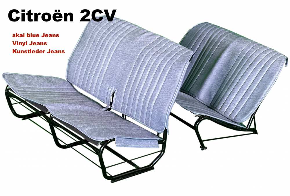 Sonstige-Citroen - garnitures de sièges skai blue Jeans, Citroën 2cv, jeu complet (avant + arrière), banqu