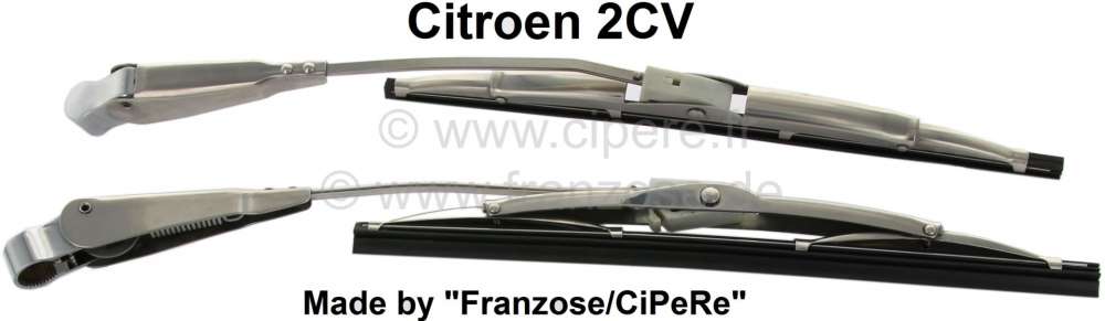 Citroen-2CV - balais et bras d'essuie-glace chromés, Citroën 2CV, ensemble de 2 bras et 2 raclettes po