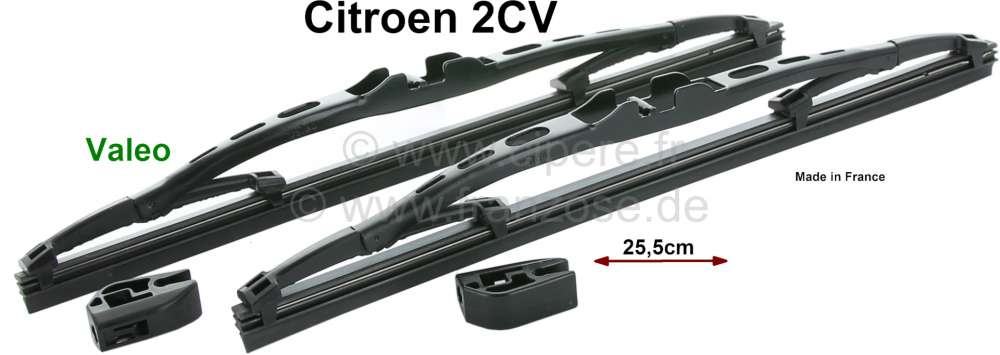 Paire de balais Essuie-glace 250 noirs pour 2CV - Livrée sans adaptateur  plastique - 2CV PASSION