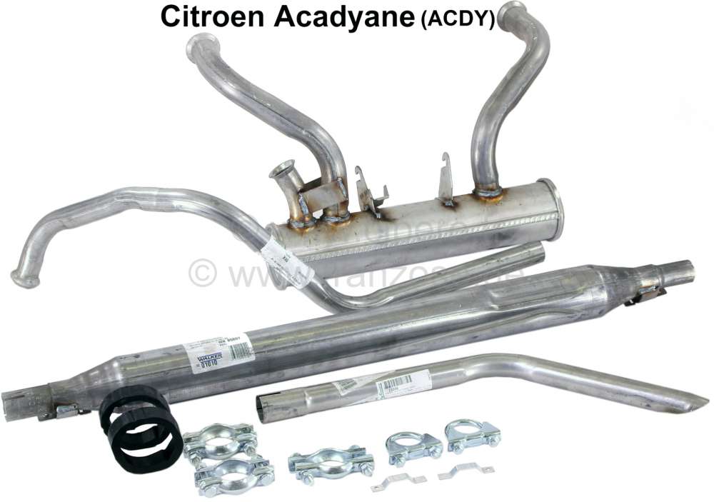 Citroen-2CV - ligne d'échappement complète Acadyane refabrication, avec son kit de fixations