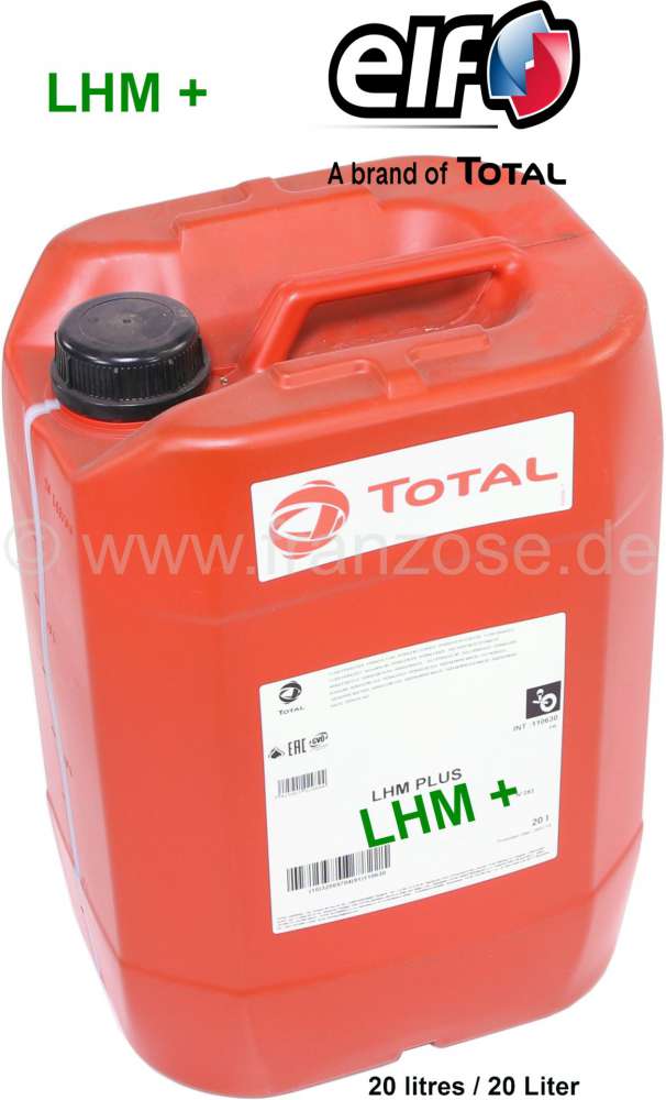 Citroen-2CV - LHM+ liquide hydraulique minéral vert, 20 litres, produit de marque TOTAL. pour circuit d