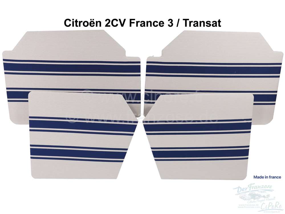 Citroen-2CV - panneau de porte, Citroën 2CV France 3 ou Transat, tissus blanc bleu, jeu de 4 pces, gran