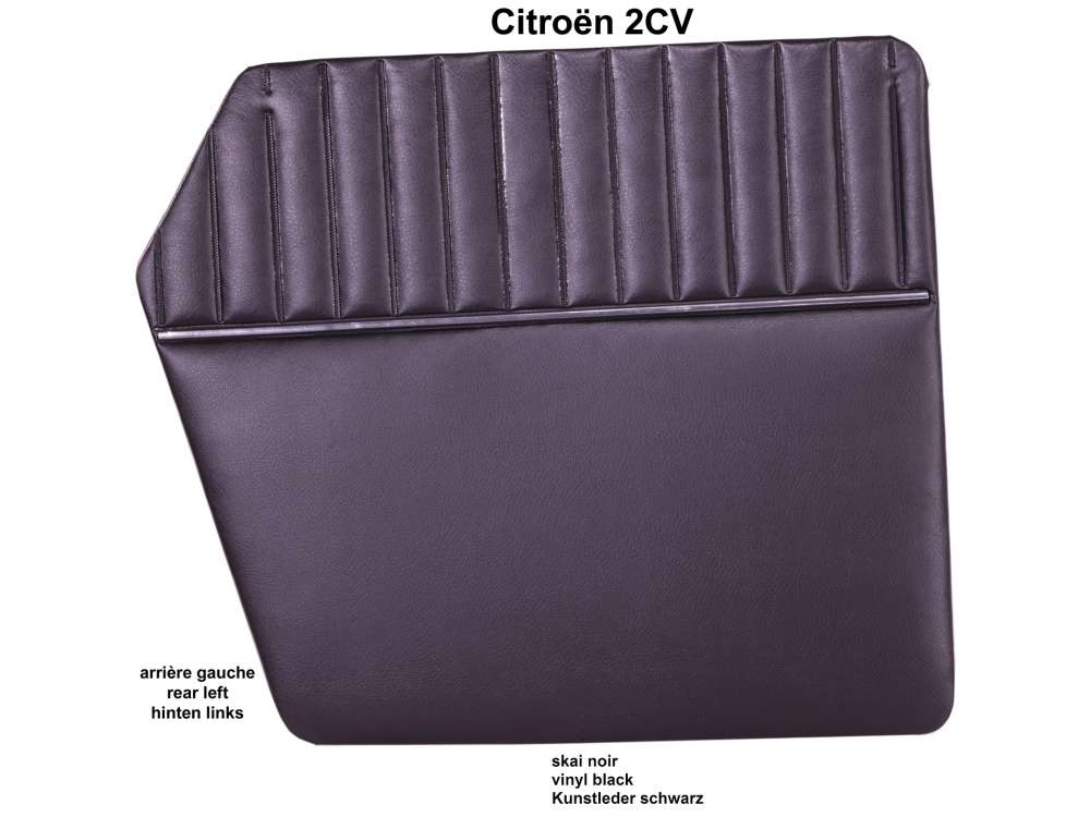 Citroen-2CV - panneau de porte, Citroën 2CV, skai noir, arrière gauche, grand modèle pour portière s