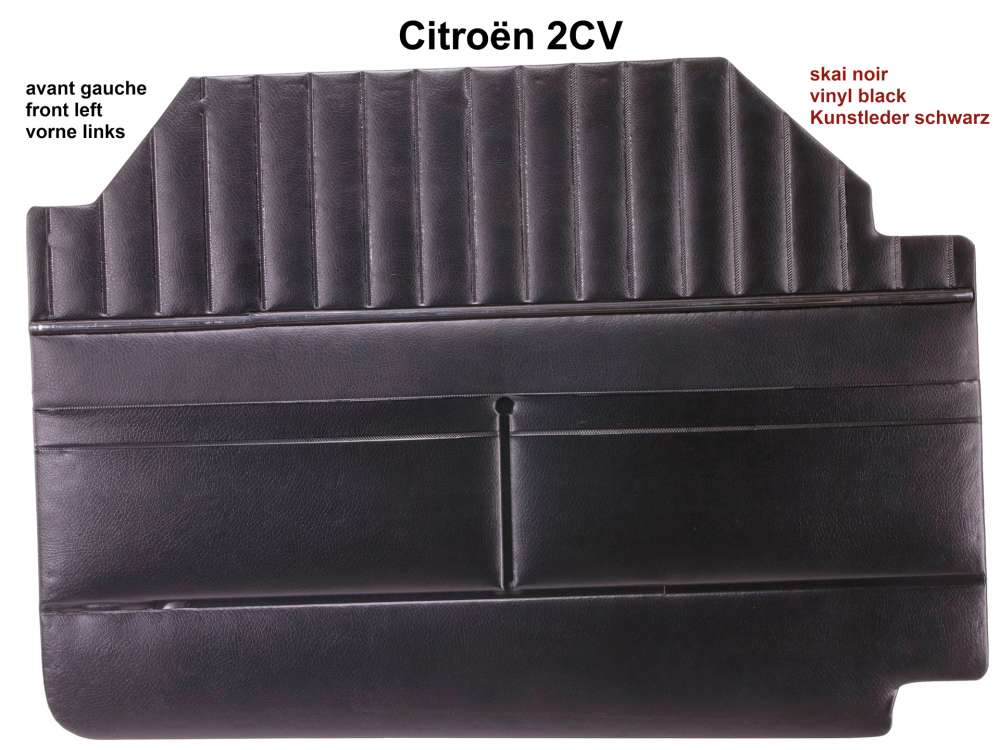 Citroen-2CV - panneau de porte, Citroën 2CV, skai noir, avant gauche, grand modèle pour portière sans
