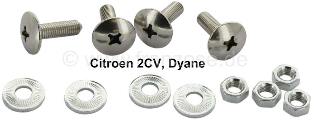 Citroen-2CV - vis de pare-chocs, Citroën 2CV, jeu de 4 vis en Inox livrées avec les écrous M7 et les 