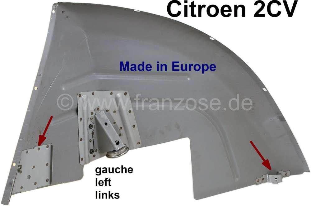 Citroen-DS-11CV-HY - passage de roue arrière, Citroën 2CV, aile intérieure gauche, tôle électrozinguée de